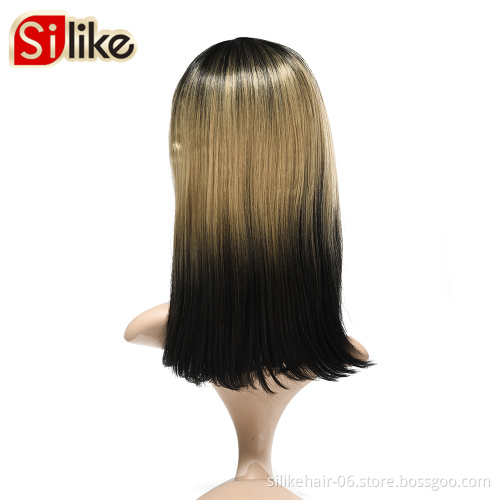 Synthetic Dyeing Gradient Short Straight Wigs Hair 16 Inches Straight with Flat Bangs for Women Natural As Real human wigs Hair
